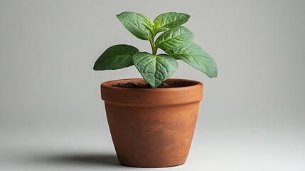 Young plant growing in terracotta pot high resolution hd picture