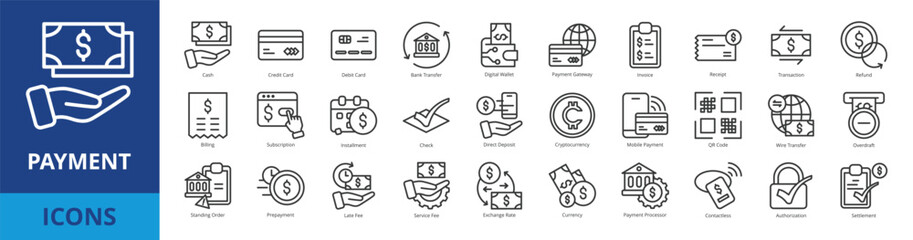 Payment icon pack collection set for business and finance