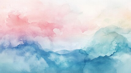 Fototapeta premium A serene modern canvas with soft watercolor effects in pastel blues and pinks, creating a calming wall display