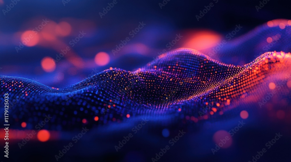 Poster dark indigo with subtle glowing molecular mesh tiny interconnected polygons softly illuminated, prov