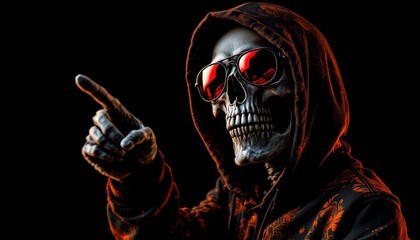Grim Reaper with Red Sunglasses Points the Way in Dark Enigmatic Scene