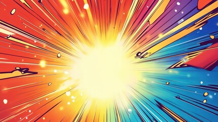 Vibrant radial burst explosion with bright light, comic style.