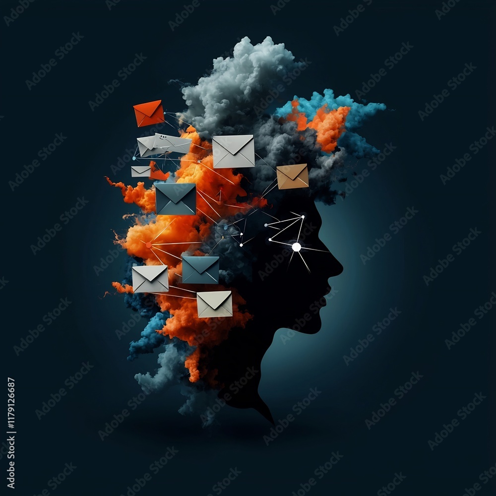 Poster conceptual depicting worldwide digital connectivity with an abstract human silhouette as the central