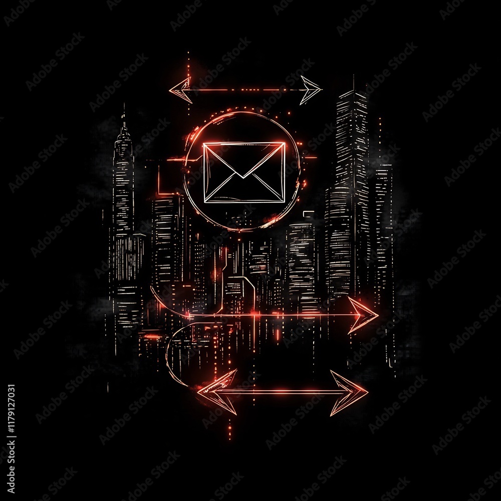 Poster conceptual depicting the global digital networking landscape featuring a freehand pencil sketch with