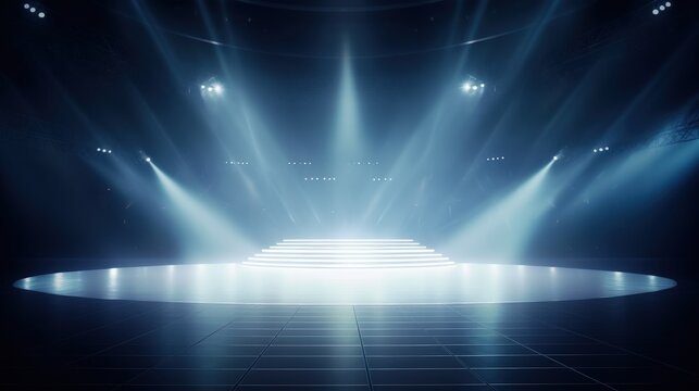 Dramatic Stage with Blurry Lights and Empty Space Ideal for Performance Background in Concert or Event Setting