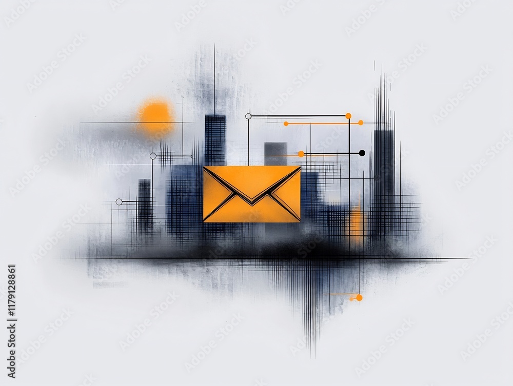 Poster textured impressionistic digital art depicting an envelope motif as a symbolic representation of glo
