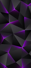 Dark low poly smartphone wallpaper. Abstract geometric background with triangles. Shining bright broken lines, triangle. Gray purple background. Polygonal design, futuristic style. Vector illustration