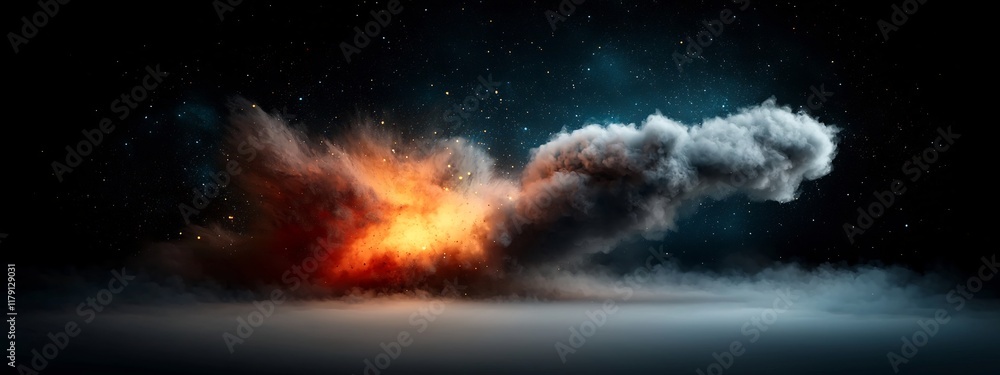 Poster captivating explosion in cosmic space a dramatic of a wave packet propagating through the universe w