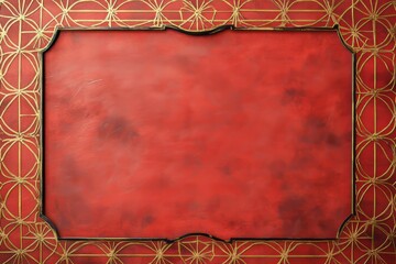 Elegant red background with intricate gold frame and pattern.