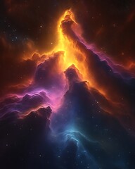 Fiery cosmic nebula with vibrant colors.