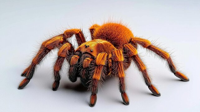A photostock of hairy tarantulas with intricate details of their legs and body, isolated on a pure white background. High Quality
