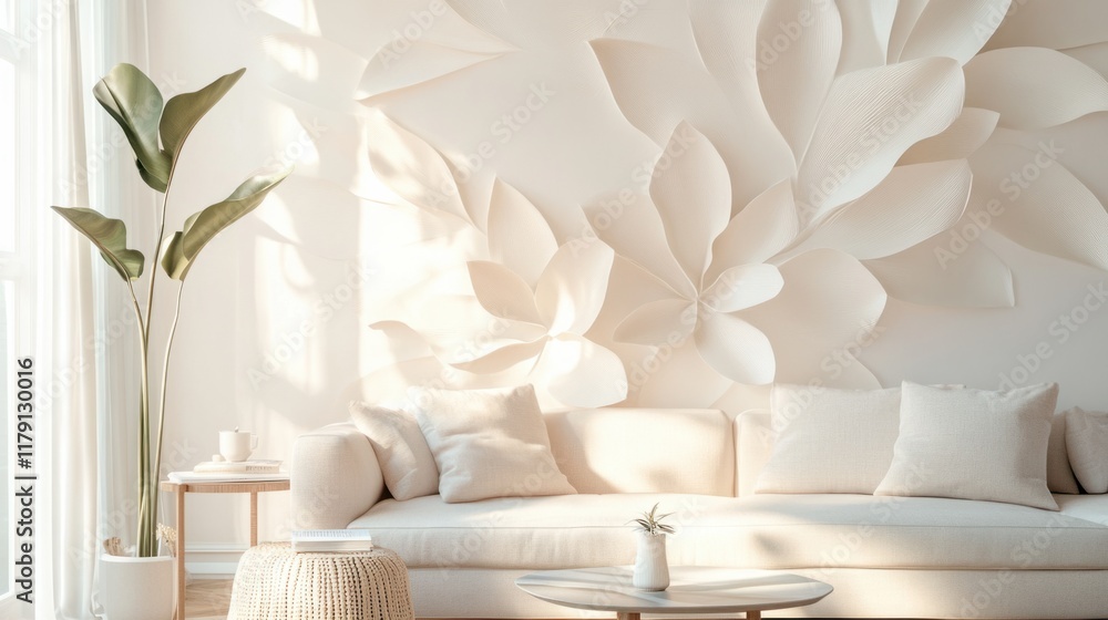Poster a calming vertical 3d wallpaper with layered petals and soft tones, adding a serene and elegant touc