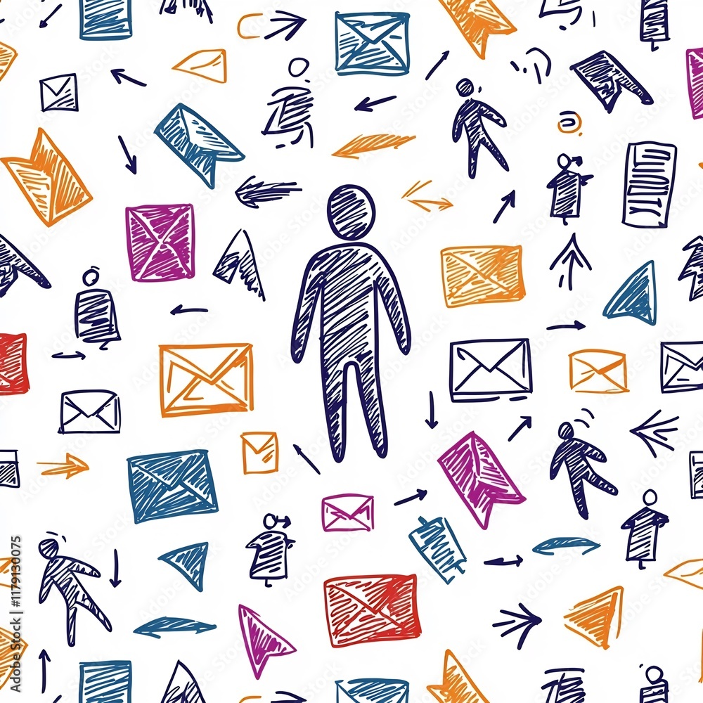 Poster this visually striking image features a seamless pattern design composed of freehand sketched human 