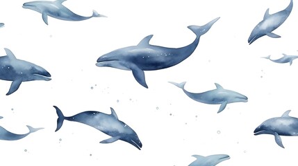 Fototapeta premium Serene Watercolor Whale Pattern on Tranquil Aquatic Background