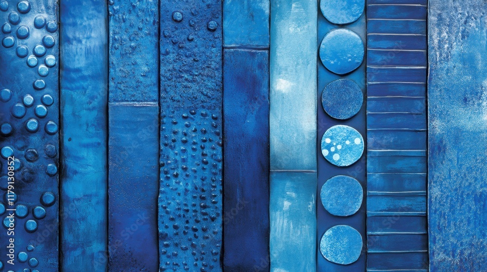Poster textured blue abstract background with varying patterns and shapes