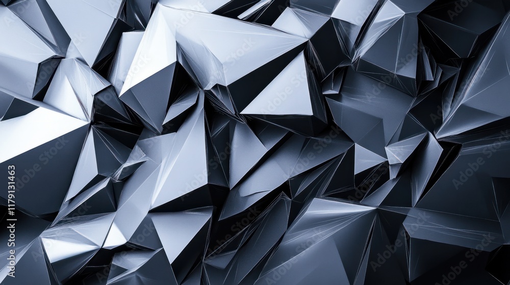 Poster a futuristic vertical 3d art piece with layered polygons and glowing accents, creating a tech-inspir