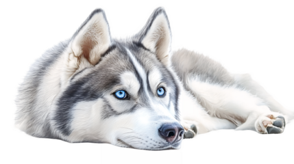 Siberian husky with blue eyes isolated on a transparent background, PNG