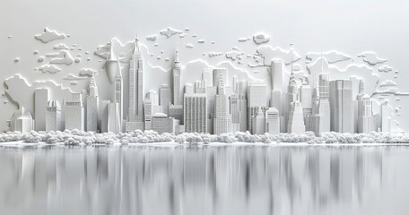 Fototapeta premium Futuristic cityscape made entirely of white paper elements.