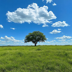 Fototapeta premium Vibrant Midday Grassland Under Blue Sky
