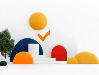 Minimalist and modern digital depicting a prominent upward pointing arrow within a simple geometric composition symbolizing financial growth economic stability and positive market trends