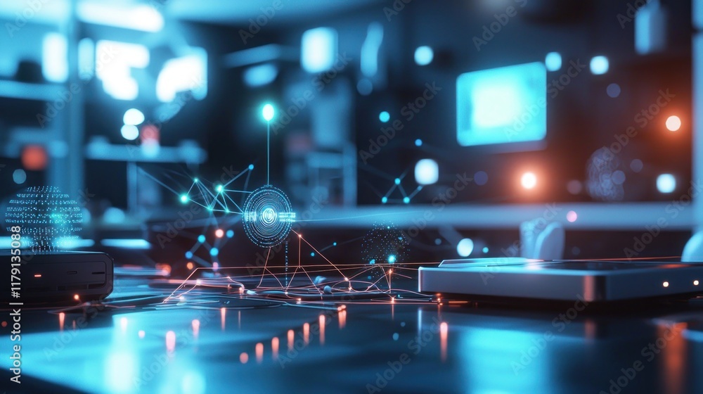 Poster digital network connection: futuristic technology interface