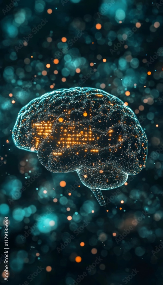 Poster digital brain. artificial intelligence, machine learning, futuristic technology concept.