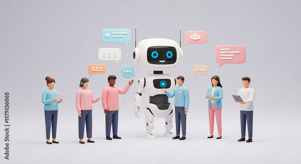 Poster robot and people for chat, communication and technology with diverse team for artificial intelligenc