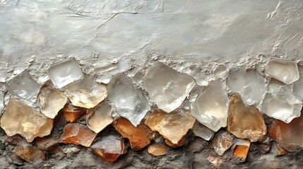 Textured wall with embedded crystals.