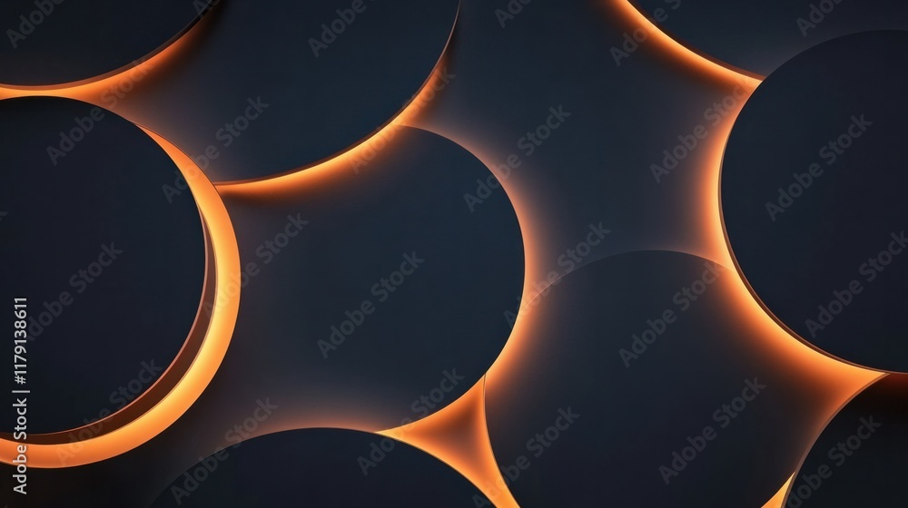 Poster a modern vertical 3d design showcasing overlapping spheres with glowing edges, creating a dynamic ef