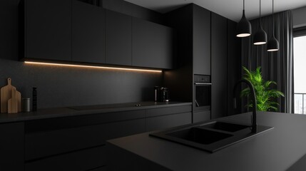 Sleek and Modern All-Black Kitchen Design
