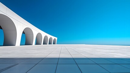 Obraz premium Sleek Minimalist Modern Abstract Architecture with Empty Concrete Floor and Clear Blue Sky