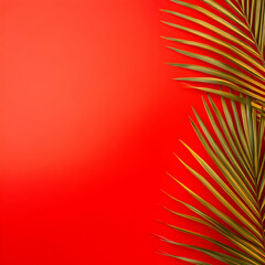 Fototapeta premium Red Background with Palm Leaves Illustration