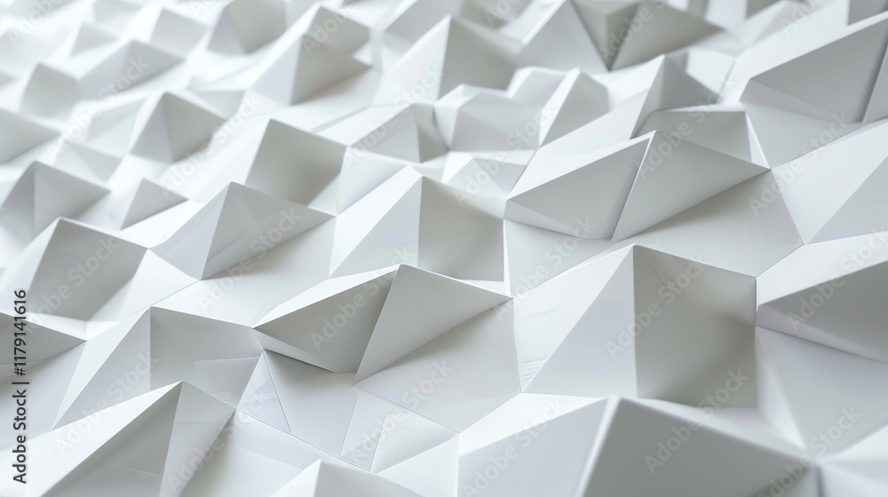 Poster an abstract background of white, 3d, geometric shapes with a pattern of peaks and valleys.