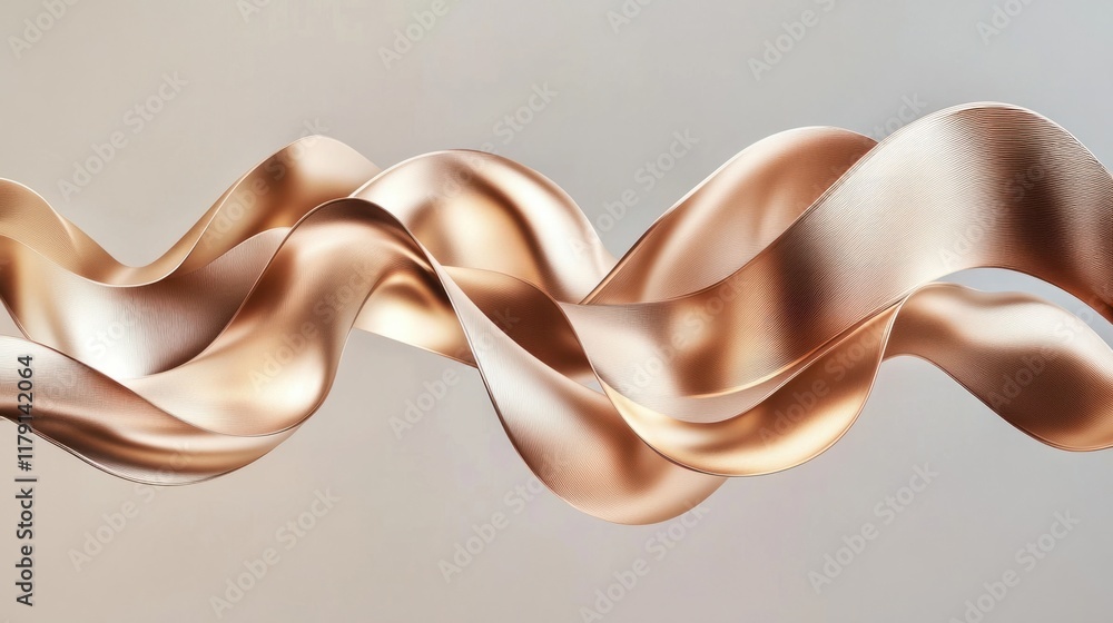 Poster a vertical 3d wallpaper showcasing bold waves of metallic ribbons flowing upwards on a soft gradient