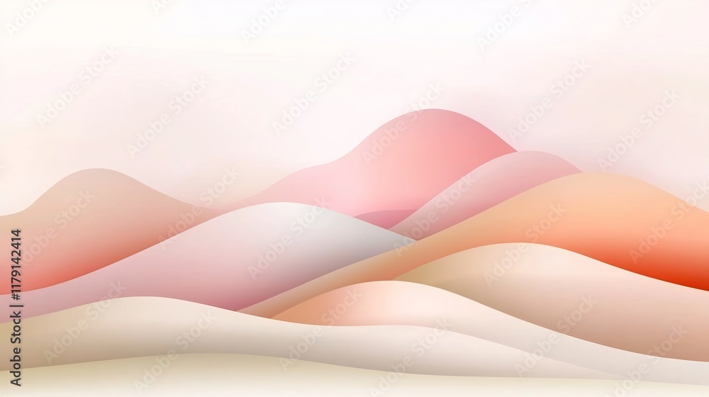 Poster serene and calming pastel gradient landscape with a soft pink to gentle beige color transition enhan