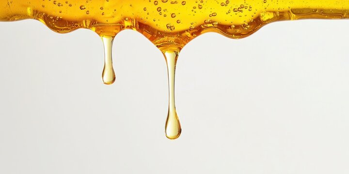 Honey dripping from dipper on white background