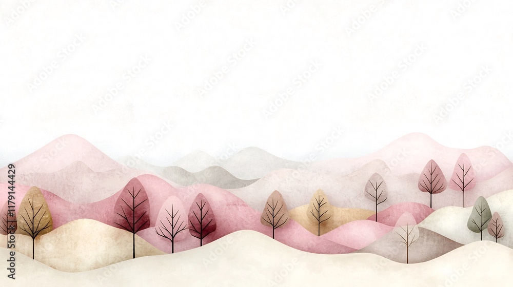 Poster serene pastel gradient landscape with soft delicate hues ranging from soft pink to beige tones featu