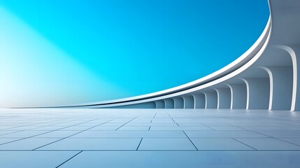 Sleek Modern Abstract Architecture with Empty Concrete Flooring against Clear Blue Sky