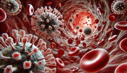 Particles of the virion of human influenza metapneumovirus (HMPV) respiratory tract infection among red blood cells. Study of a new dangerous disease under the microscope, virology