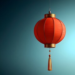 Obraz premium Radiant Red Lantern with Shimmering Golden Tassel Hanging in Solitary Serenity