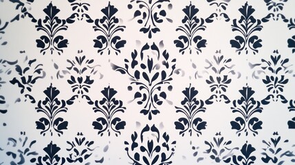 Elegant black and white damask pattern wallpaper.