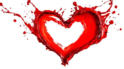 A bold red paint splash forming a heart shape isolated on a transparent background, PNG