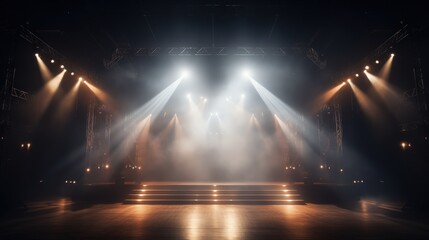 Dramatic Lighting Setup on a Concert Stage with Atmospheric Effects Creating an Engaging Visual Experience for Performers and Audience