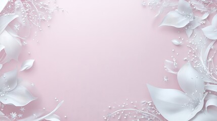 Elegant White Flowers Frame Pink Background