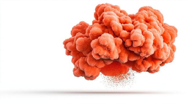 A photostock of an abstract fiery red and orange mist cloud with glowing particles, radiating warmth and energy on a clean white background. High Quality
