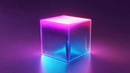 Futuristic digital cube glowing with neon patterns, abstract and modern depiction, isolated with a clean gradient background for artistic focus and clarity.