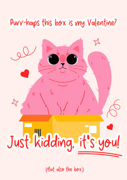 Kitty Valentines Day Postcard Pink