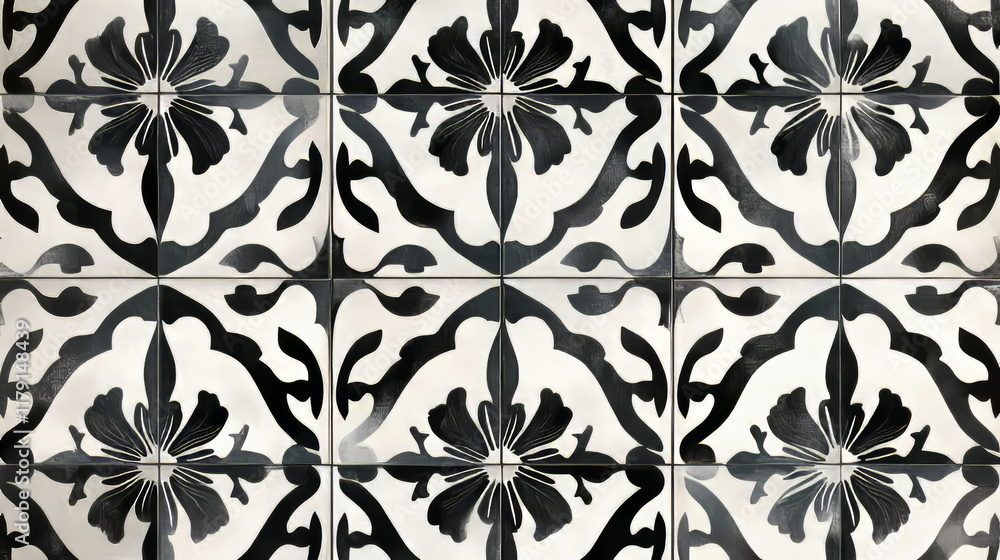 Poster floral damask style seamless pattern with a repeat black and white design motif in square format sui