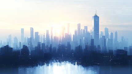 Fototapeta premium Dawn skyline view modern cityscape urban photography serenity