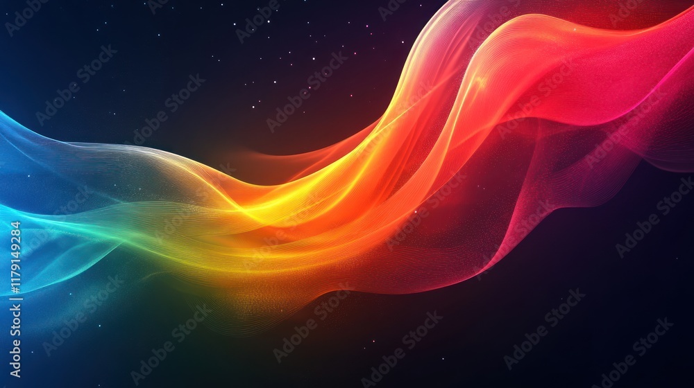 Poster abstract colorful wave flowing in dark space.